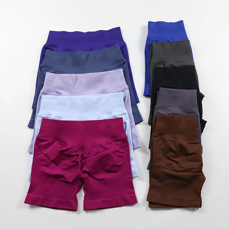 Short de sport froissé pour femmes, short de gymnastique, taille basse, sans couture, pour Yoga, haute élasticité, pour course à pied, motard