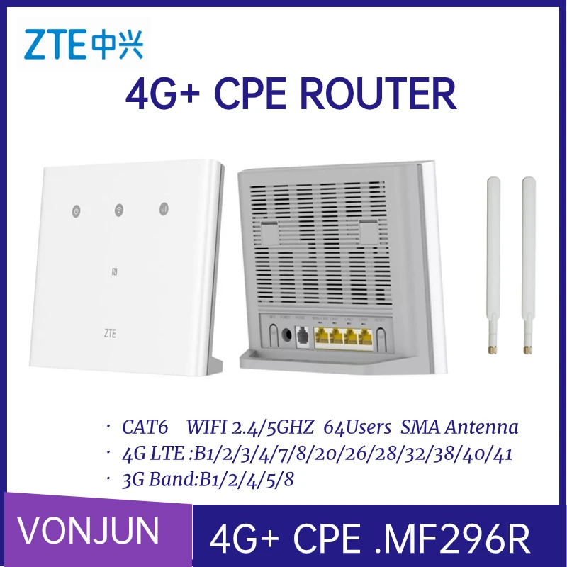 

ZTE MF296R 4G LTE CPE Router with Sim Card Slot Cat6 300Mbps 2.4&2.5GHZ WIFI Unlocked