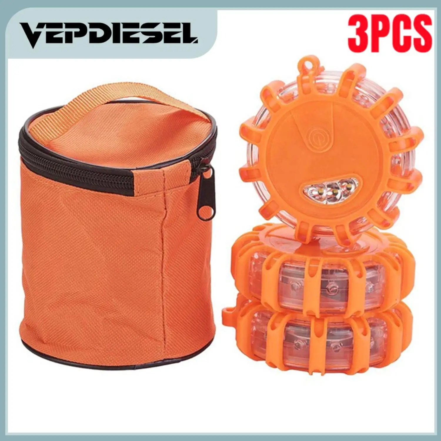 

3 PCS LED Road Flares Emergency Light Roadside Safety Beacon Disc Flashing Warning Flare Kit W/Magnetic Base Storage Bags Parts