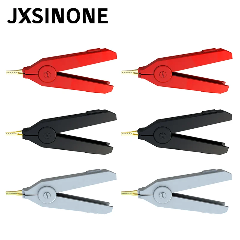 

JXSINONE P2004 6pcs/lot 90mm 20A 3pcs Alligator Kelvin Copper Gold Plate Clip Grey+Black+Red