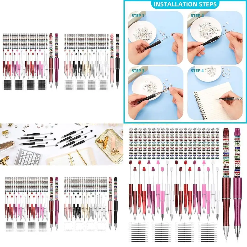 

300Pcs DIY Heat Transfer Pens with Beadable Ballpoint Pen, Beads