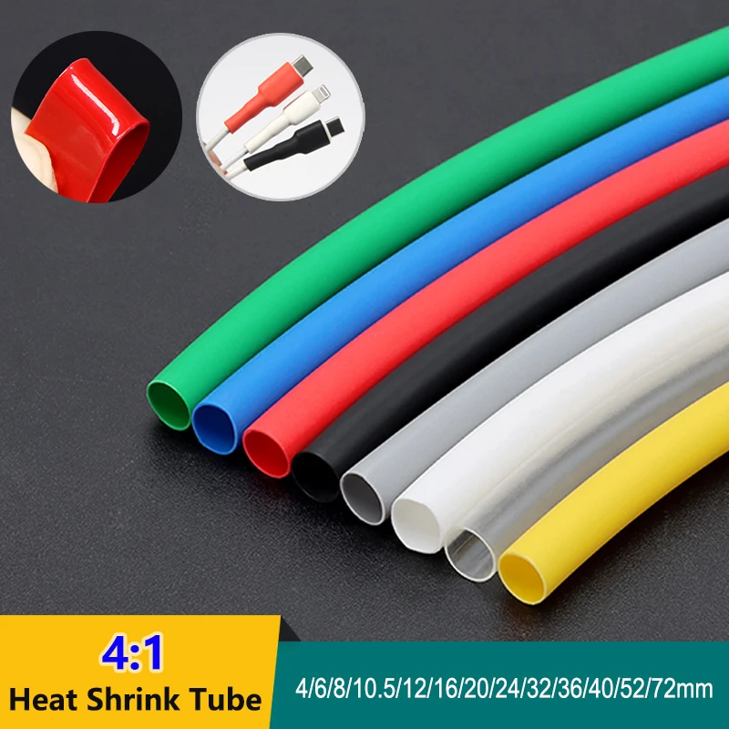 1/5m 4:1 Heat Shrink Tube With Glue Thermoretractile Heat Shrinkable Tubing Dual Wall Heat Shrink Tubing4 6 8 12 16 24 52 72mm