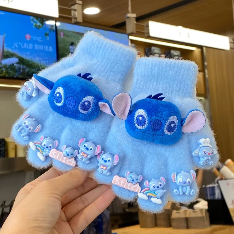 

Kawaii Disney Stitch Kids Warm Gloves Cute Cartoon Five-Finger Gloves Fashion Boys Girls Winter Mittens Christmas Gifts 4-12Y