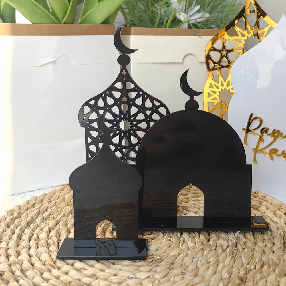 Muslim Ramadan Festival black white solid color metal desktop ornaments decorated with gold printing hollow printing decorations