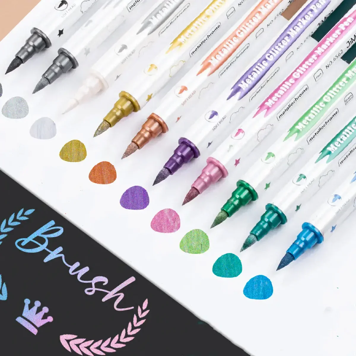 10 Stück Metallic-Glitzer-Marker mit zwei Spitzen, mit Pinsel und feinen Spitzen, für Album-DIY, schwarze Karten, Scrapbooking, Bastelbedarf