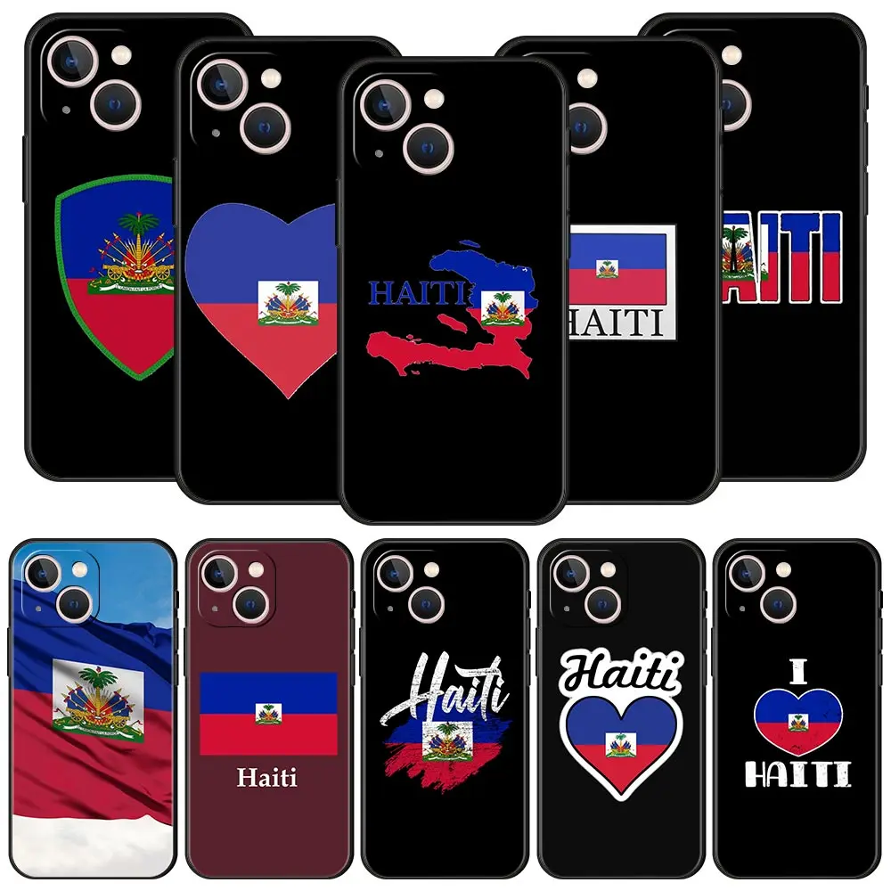 shipping Haiti Flag Luxury Phone Case For iPhone 13 15 14 12 Mini 11 Pro MAX XR X SE XS 7 8 Plus Silicone Black Protection Cover