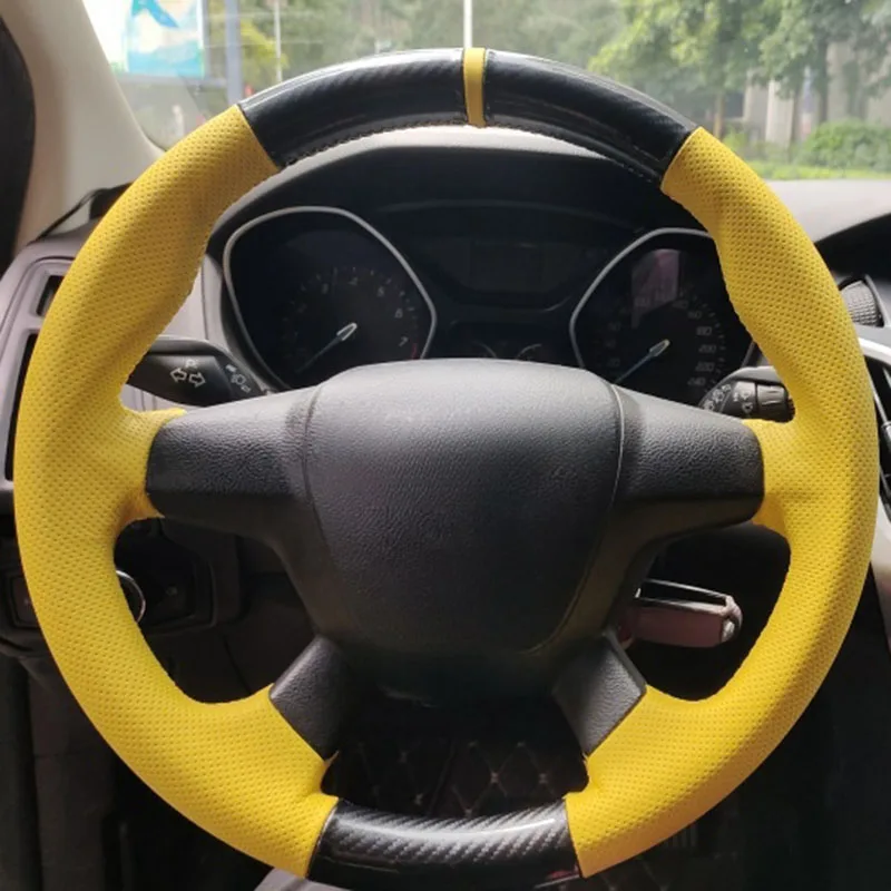 

DIY Black Artificial Leather Car Accessories Steering Wheel Cover For Ford Focus 2012 Hatchback 1.6L Automatic Comfort Model