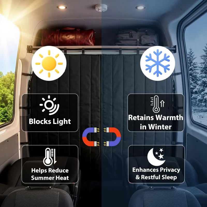 Camper Insulated Partition Curtains Privacy Heat-Insulating Blackout Curtains For Rv Cabins Magnetic-Closure Insulated Curtains