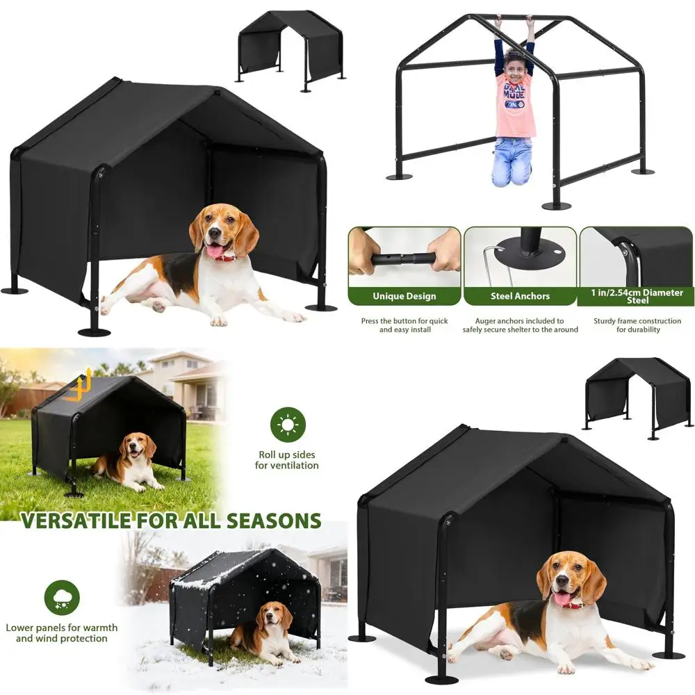 

Компактный уличный вольер для собак, всепогодное укрытие для мелких животных, 29.5x25.6x25.6, с креплениями к земле, черный