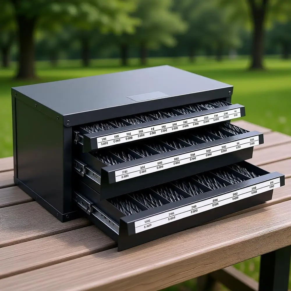 

Компактный органайзер-шкаф для сверл с фракционными размерами от 1/16 до 1/2 дюйма с шагом 1/64