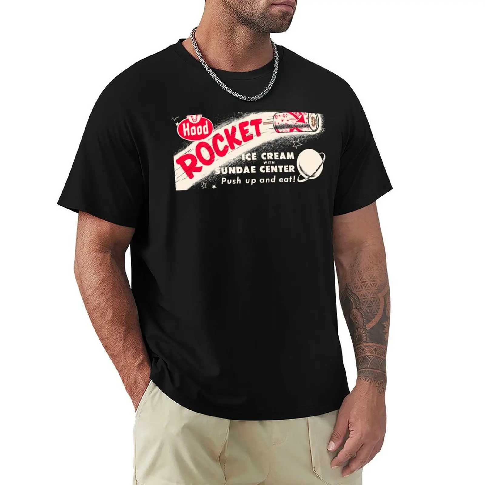 ROCKET ICE CREAM with SUNDAE CENTER! WRAPPER T-Shirt Basic Casual Short Sleeve Cotton Shirt