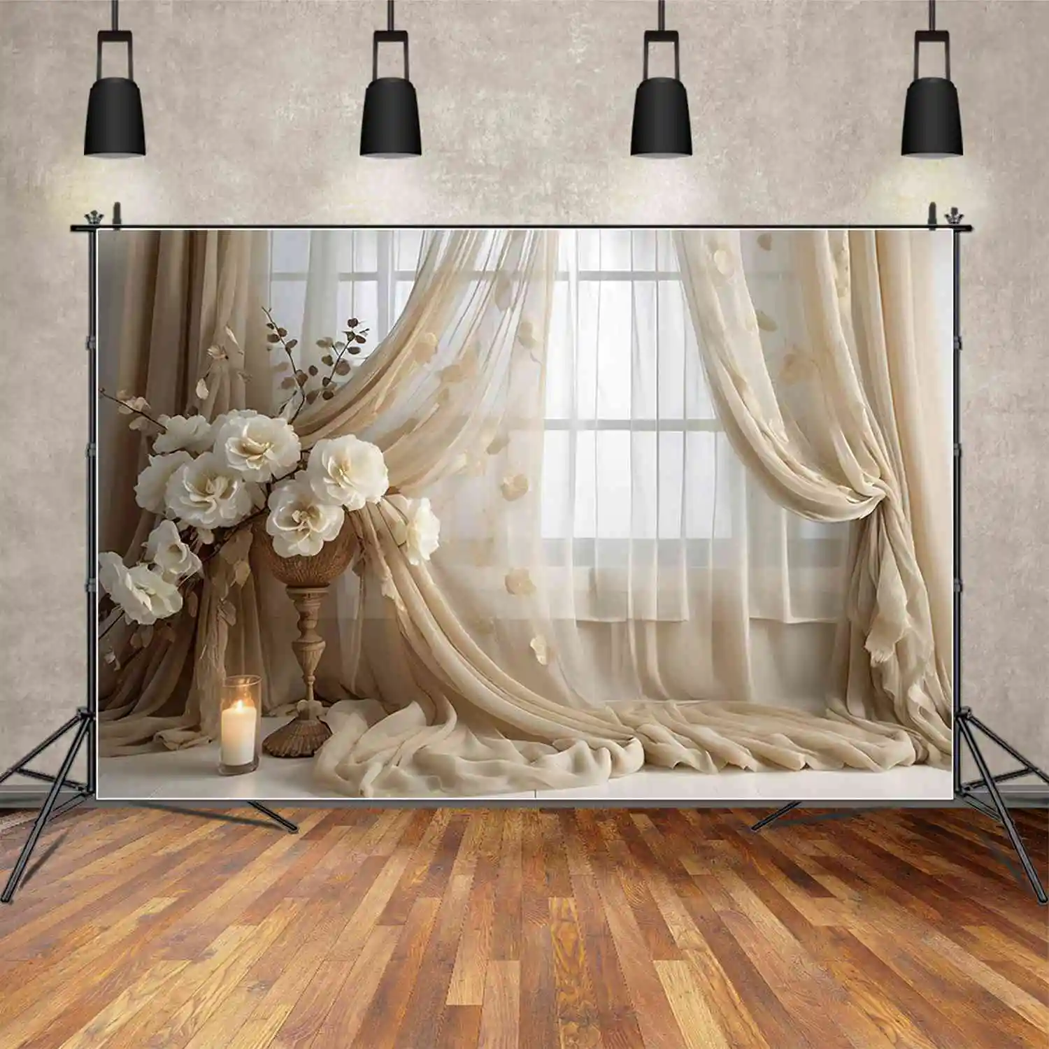 MOON.QG White Curtain Wedding Backdrop Women's Flower Draping Cloth Bohemian Backgrounds Custom Party Decoration Photocall Props