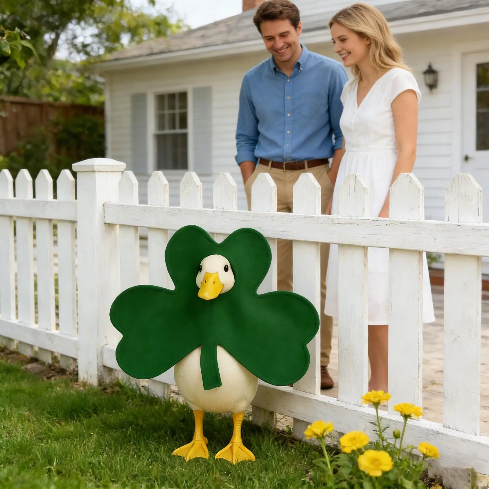 Yard Duck Outfits 17-Inch Reusable Green St Patricks Day Porch Duck Costume Outdoor Decor For Irish Festival Summer Farmhouse