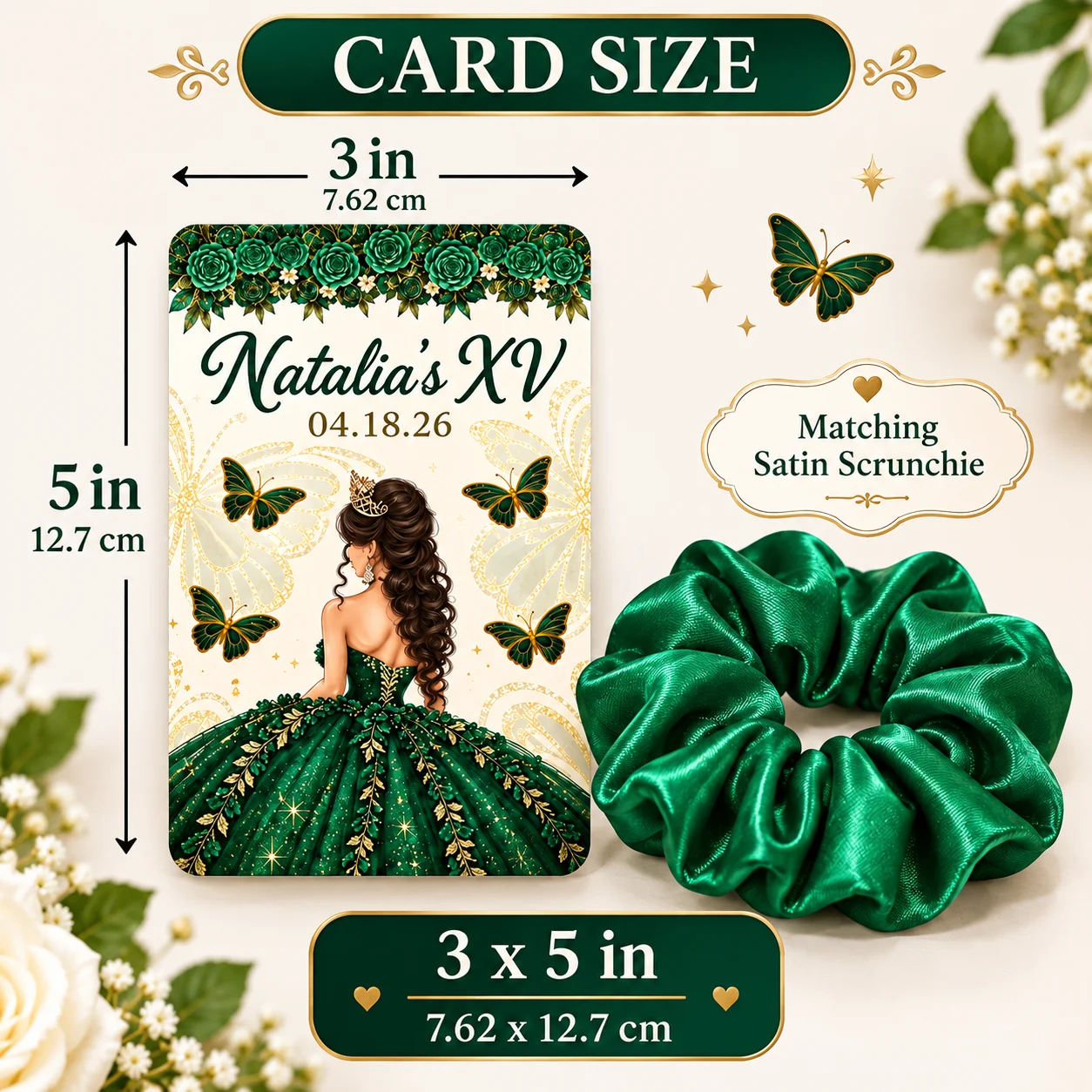 Birthday Party Gift Card and Hair Tie Set for Ages 15/16/18, (Card + Hair Tie) with Exquisite Bow and Skirt Design, Full of Youthful Charm, Adding a Surprise and a Sense of Ceremony to Special Birthday Moments, Suitabl