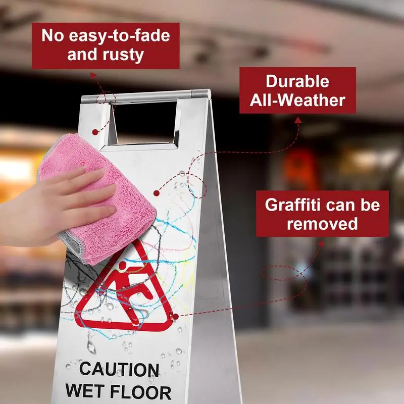 Вывески для влажного пола, складная А-образная рамка, двусторонняя предупреждающая вывеска, 5-компонентная сигнализация для влажного пола из нержавеющей стали, избегайте падения для ресторана