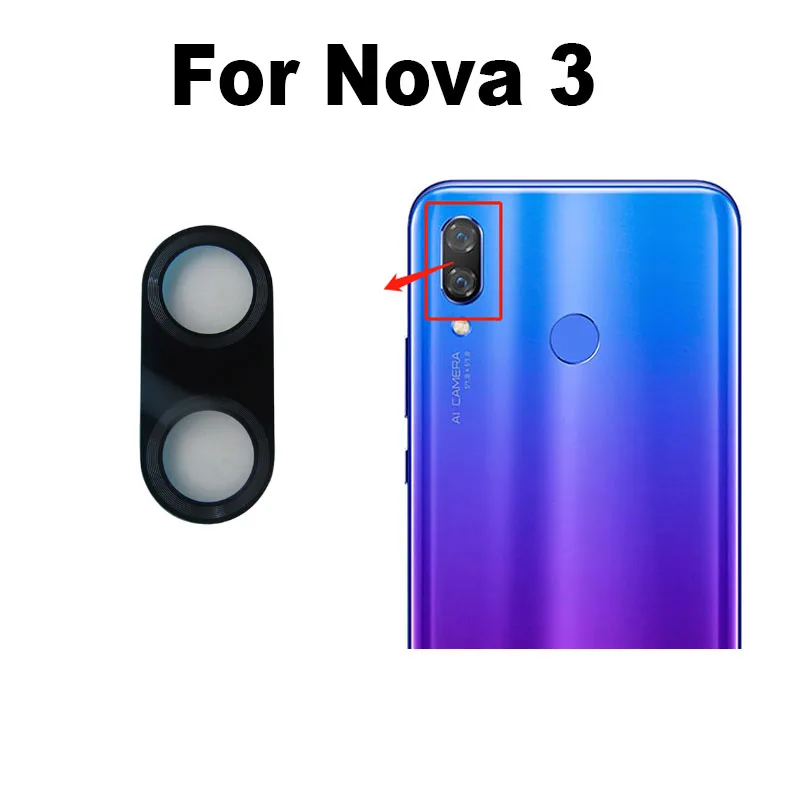 กระจก3E ด้านหลังสำหรับ Huawei nova 3 3i กระจกเลนส์กล้องกระจกด้านหลังพร้อมกาวสติกเกอร์กาว