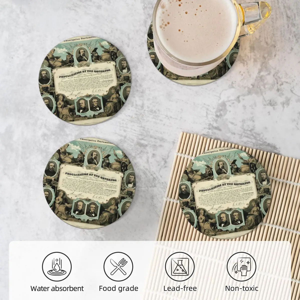 Emancipation Proclamation By E. Knobel (1865) Coaster Ceramics Hot Pad Table Utensils For Kitchen Table Placemats Coffee Mat