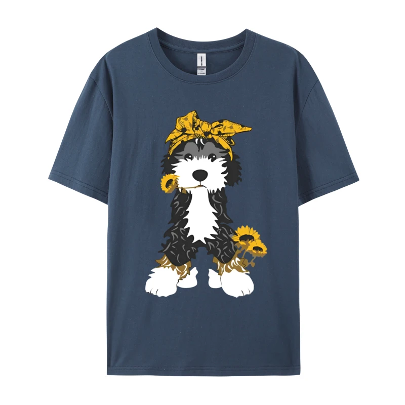 

Berne doodle Dog With Sunflowers T-shirts Vintage Shirts For Men Classic Simple Style Tops T Shirt Cotton Hip hop