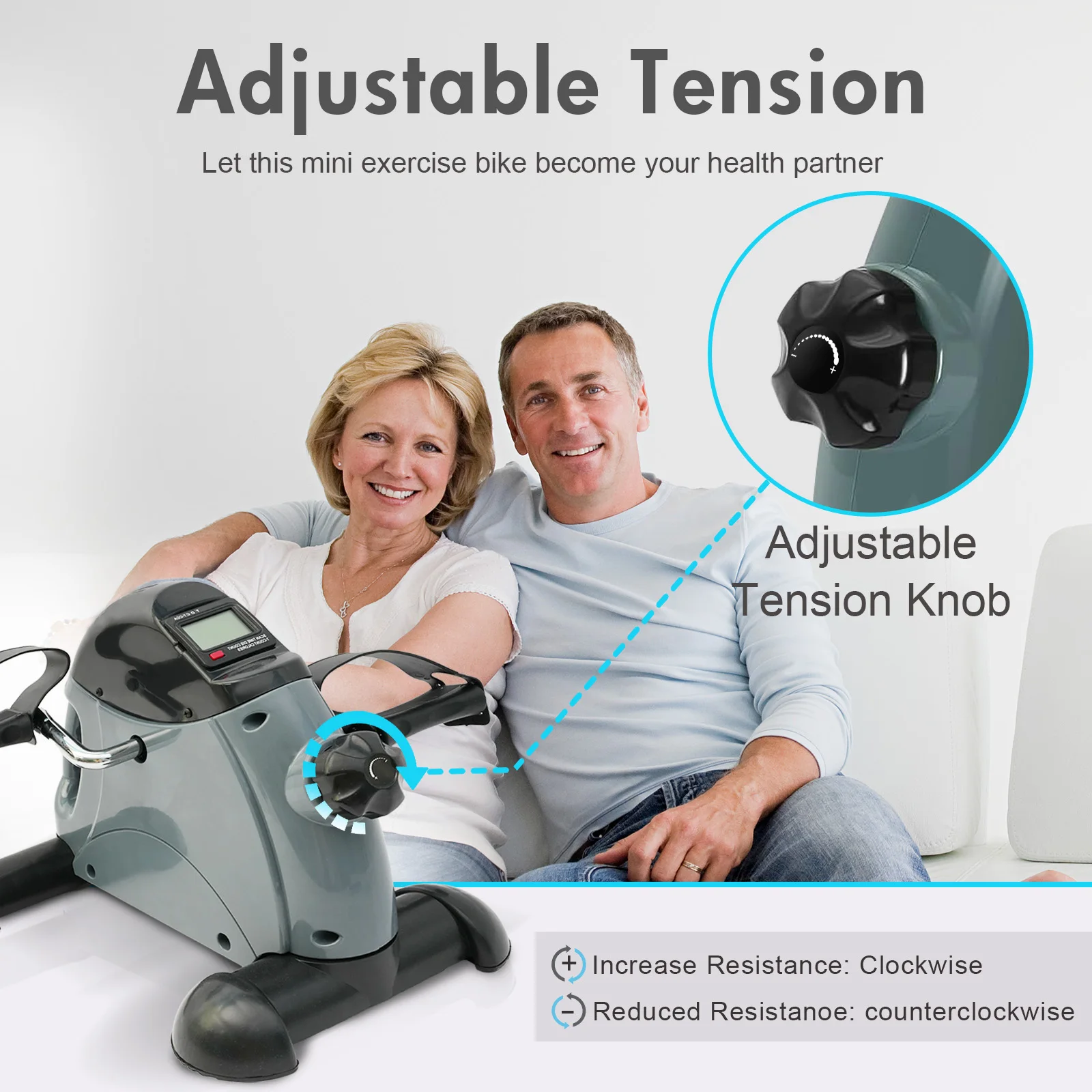 Mini rowerek treningowy pod biurko, wielofunkcyjny, elektryczny, z cyfrowym wyświetlaczem LCD, do ćwiczeń nóg, ramion i kolan dla seniorów.