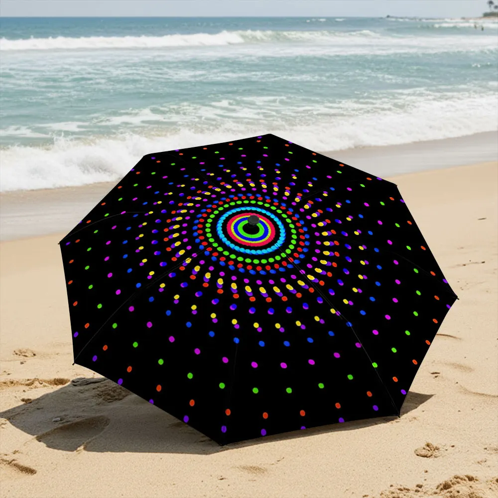 Radiant Rainbow Dot Spiral Umbrella Design Compact Fashion Folding Umbrella for Daily Use, Christmas Gift