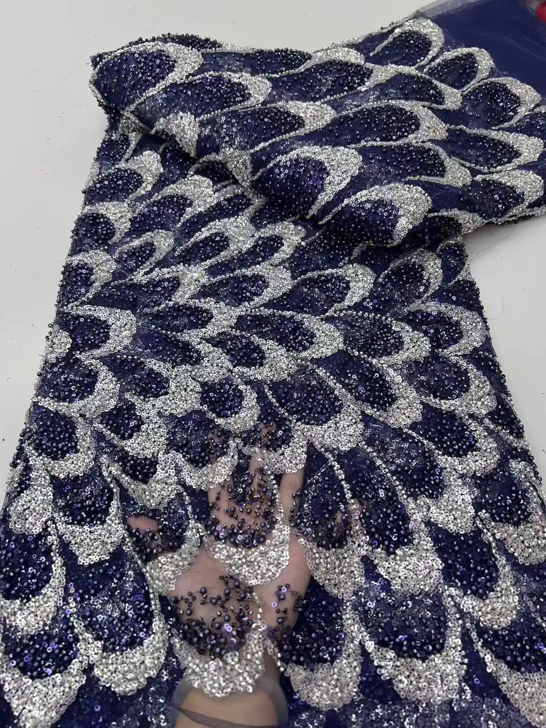 2025 คุณภาพสูงมาใหม่ลูกปัดแอฟริกันทําด้วยมือลูกปัดผ้าลูกไม้ไนจีเรียSequinsลูกปัดผ้าลูกไม้ผู้หญิงชุดแต่งงาน