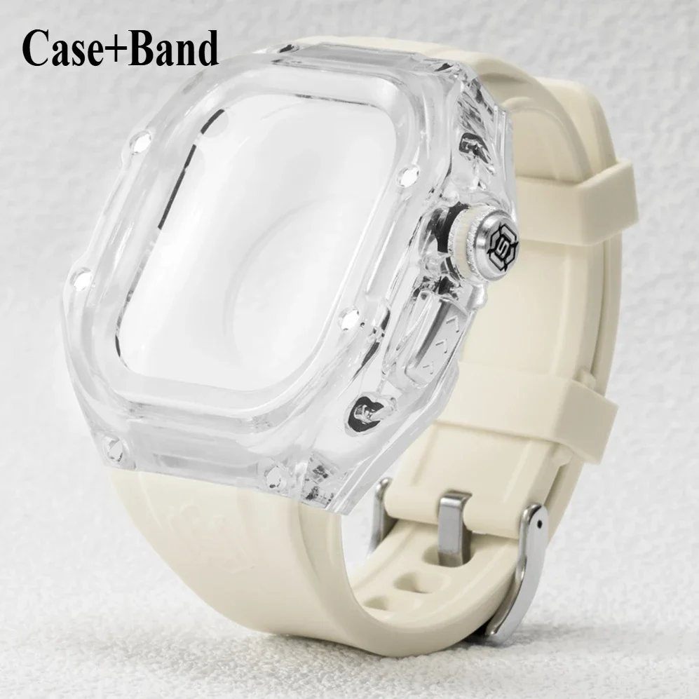 

Luxury Transparent Case for Apple Watch Ultra 2 49mm Protection Anti-slip Waterproof Watch Cover+Silicone Strap for Apple Watch