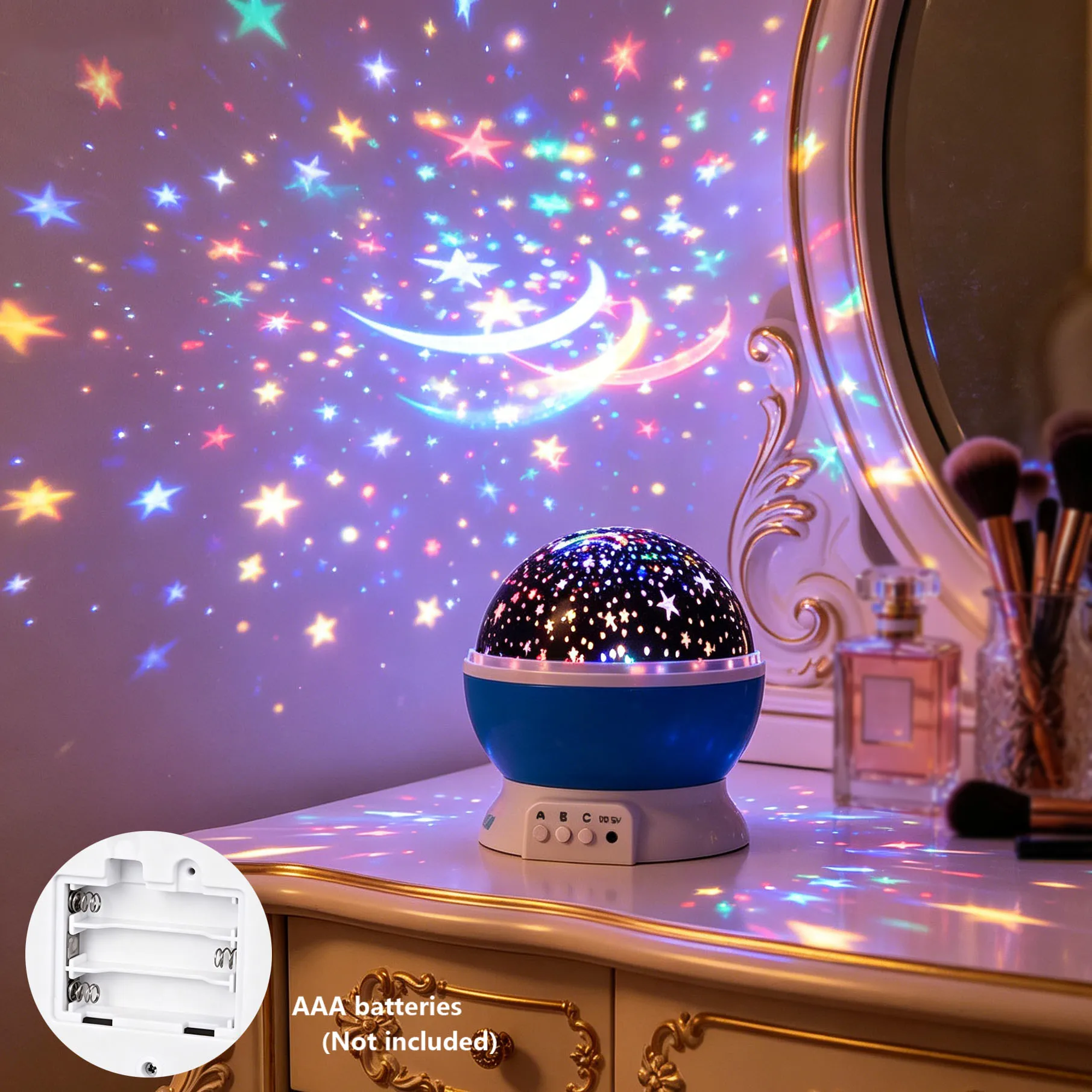 

Star Moon LED Projector Lamp, 360 Rotating Color Changing Night Light for Kids Bedroom, Party Decor