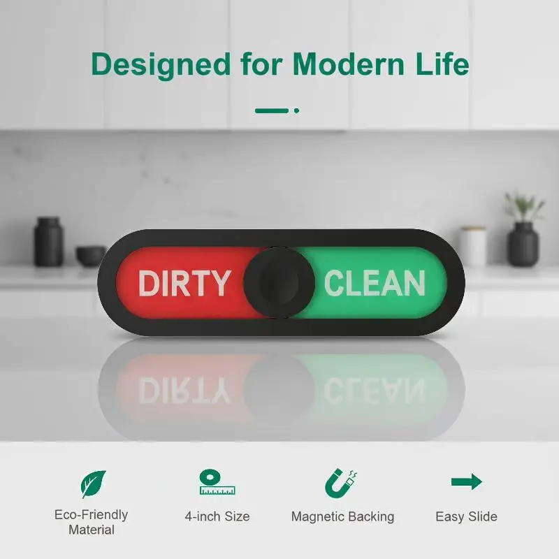 Oval Dishwasher Clean Dirty Indicator Sign Non-Slip Easy Read Reminder for Home Kitchen Cabinet Decor