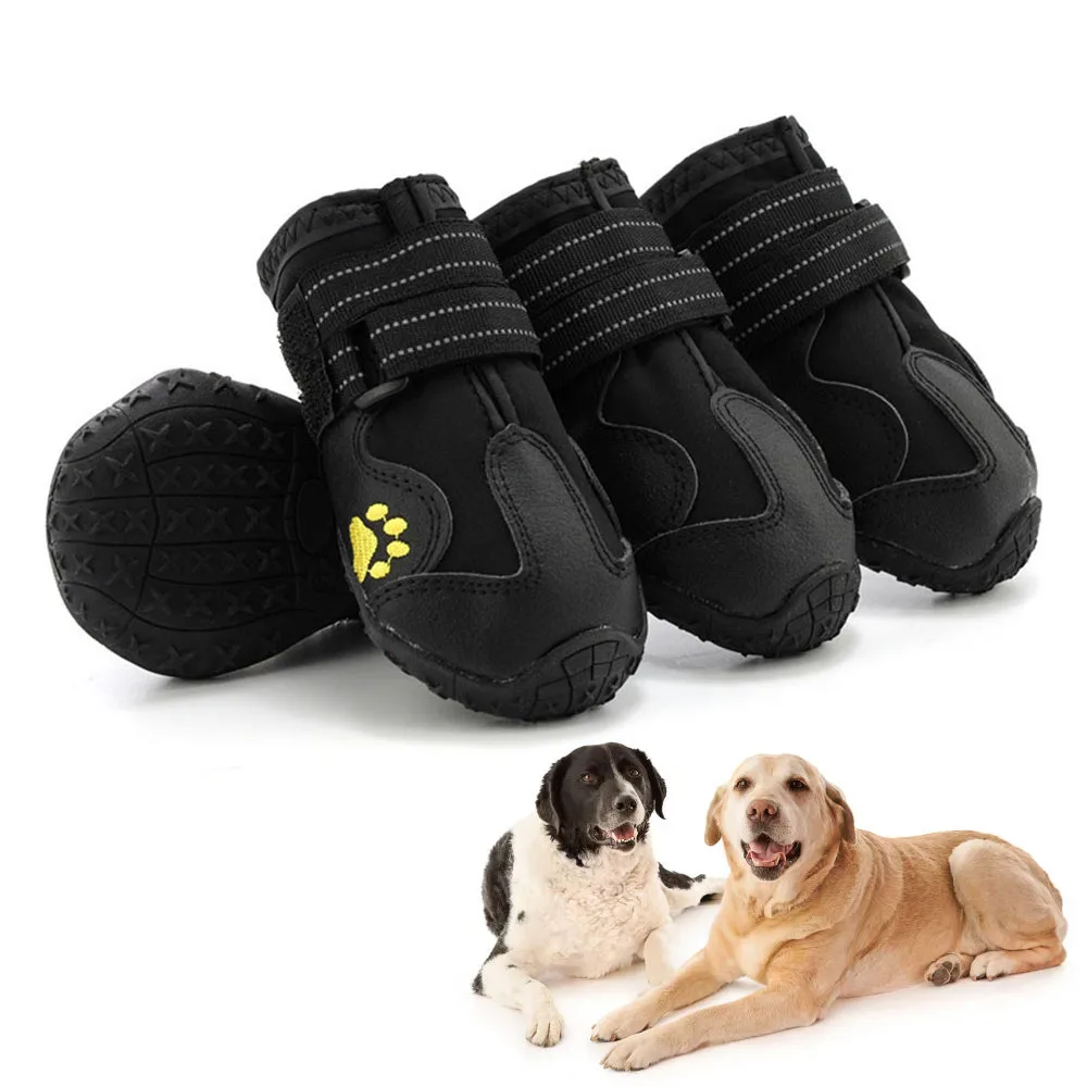

4pcs Waterproof Dog Shoes Anti-Slip Rubber Dog Booties for Summer Hot Pavement Winter Snow Dog Boots Paw Protector Reflective