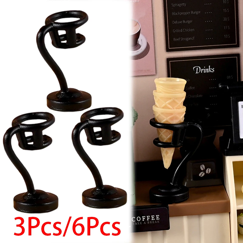 3Pcs/6Pcs Dollhouse Miniature Ice Cream Stand Ice Cream Cone Holder Model Decor Toy Doll House Accessories