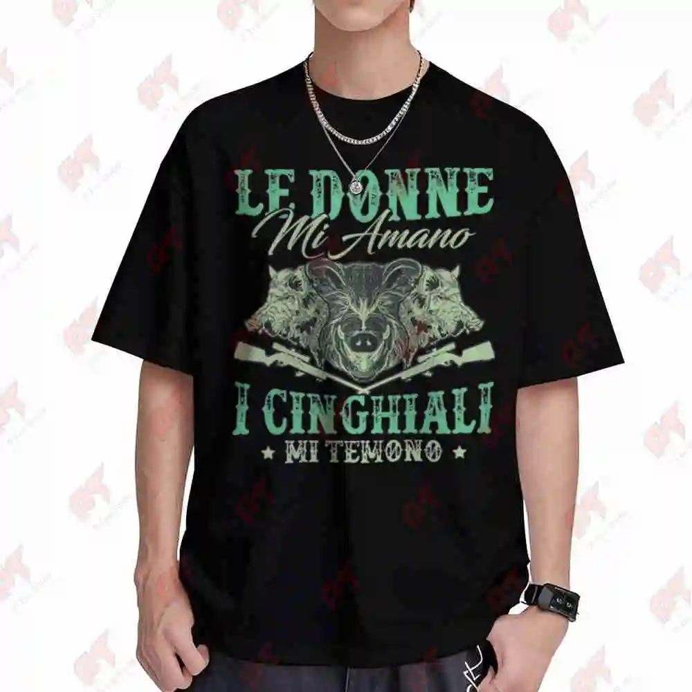 Italian Phrases Wild Boar Hunting Short Sleeve Tee 100% Cotton T-Shirt