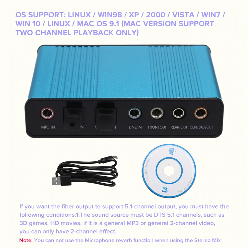 【Necessity】External 6 Channel USB 2.0 Sound Card SPDIF Optical Audio Controller For PC Laptop Desktop