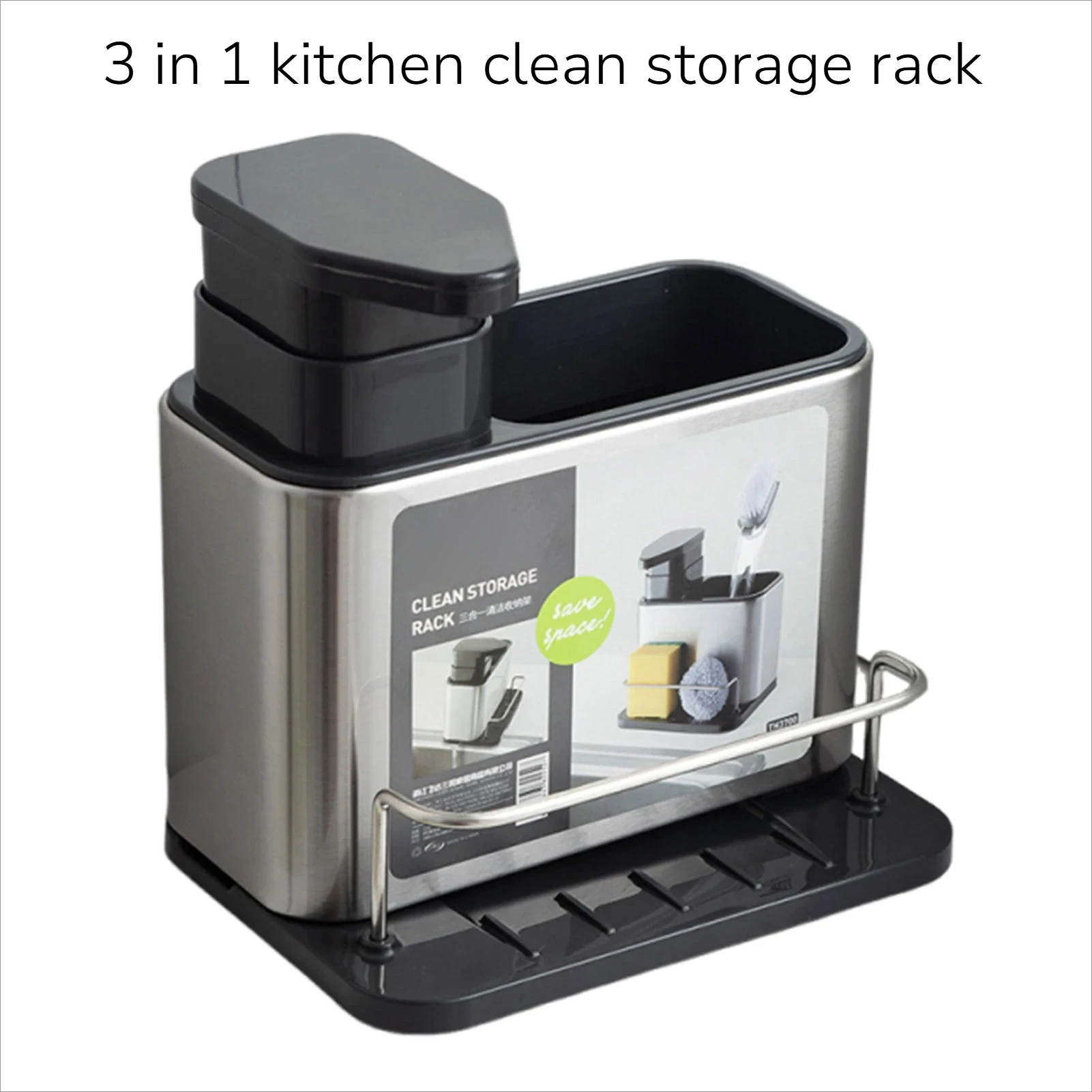 3 in 1 Stainless Steel Soap Dispenser Sponge Holder Kitchen Sink Organizer With Drain Holes Sink Soap Pump