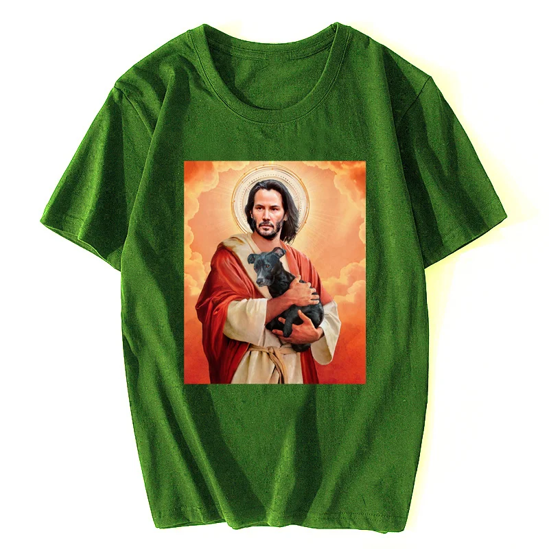 Keanu Reeves Holding A Puppy T Shirt Keanu Reeves Dog Keanu Reeves Jesus T-shirt Poster Artwork Tees Tops Clothing