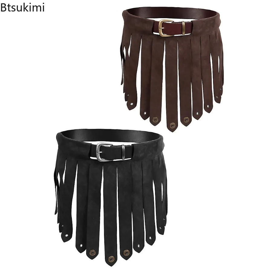 Disfraces de Halloween para disfraz de Cosplay Medieval, accesorio de falda con cinturón de armadura de cuero Vintage vikingo nórdico Medieval renacentista