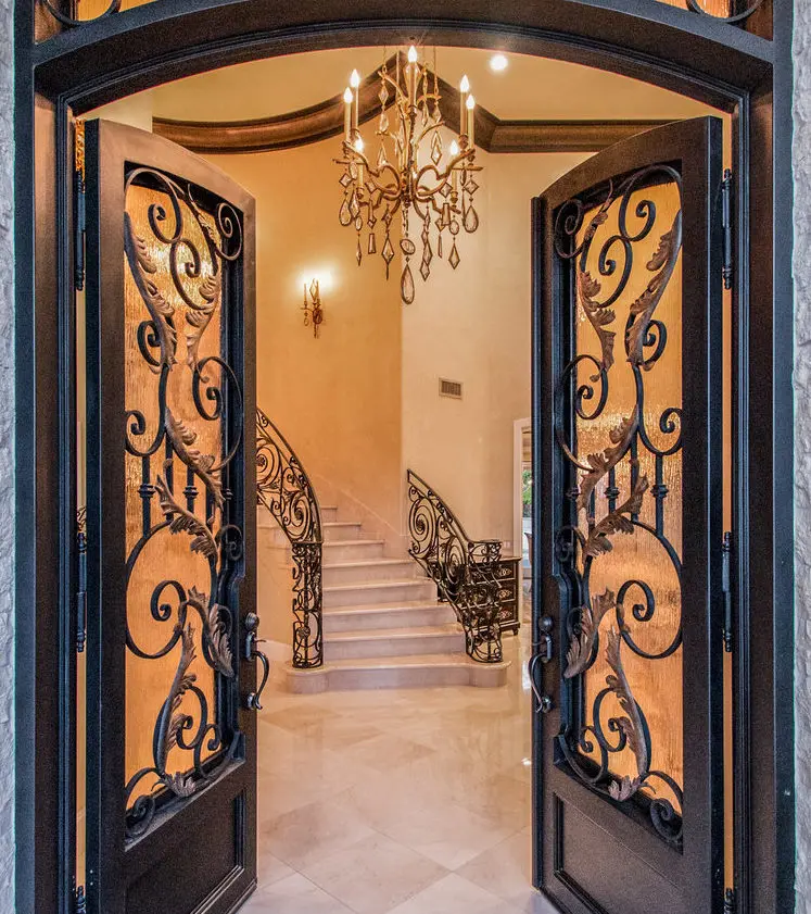 Iron front door design, wrought iron double entry door, most popular, fashionable and high-quality iron front door