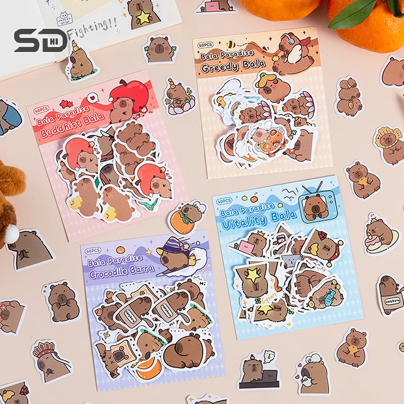 40pcs Cartoon Cute Capybara Hand Account Stickers Creative Kawaii Diary Decoration Sticker Children Handbook Material Paper