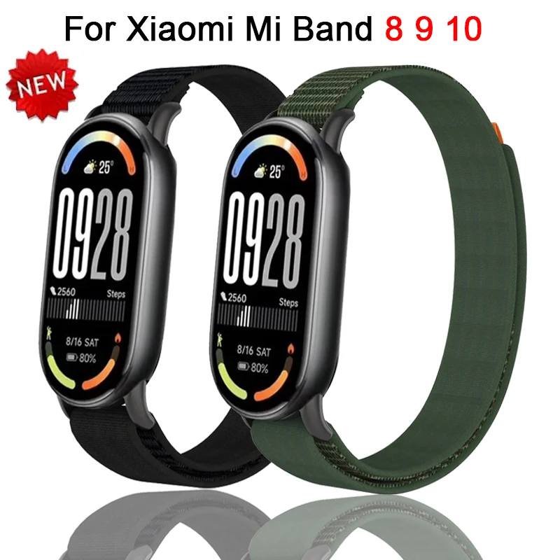 Nylon Atmungsaktive Strap Für Xiaomi Mi Band 8 9 10 Armband Armband Metall Kopf Partikel Ersatz Gürtel Für Xiaomi mi Band 10
