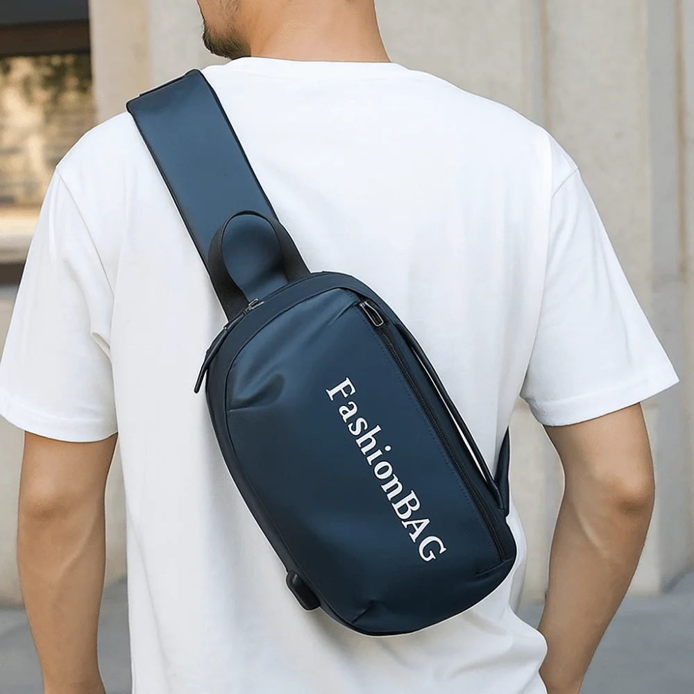 

PU Men's Chest Bag Large Capacity Solid Color Sling Shoulder Bag Multifunctional Adjustable Strap Male Crossbody Bag Daily