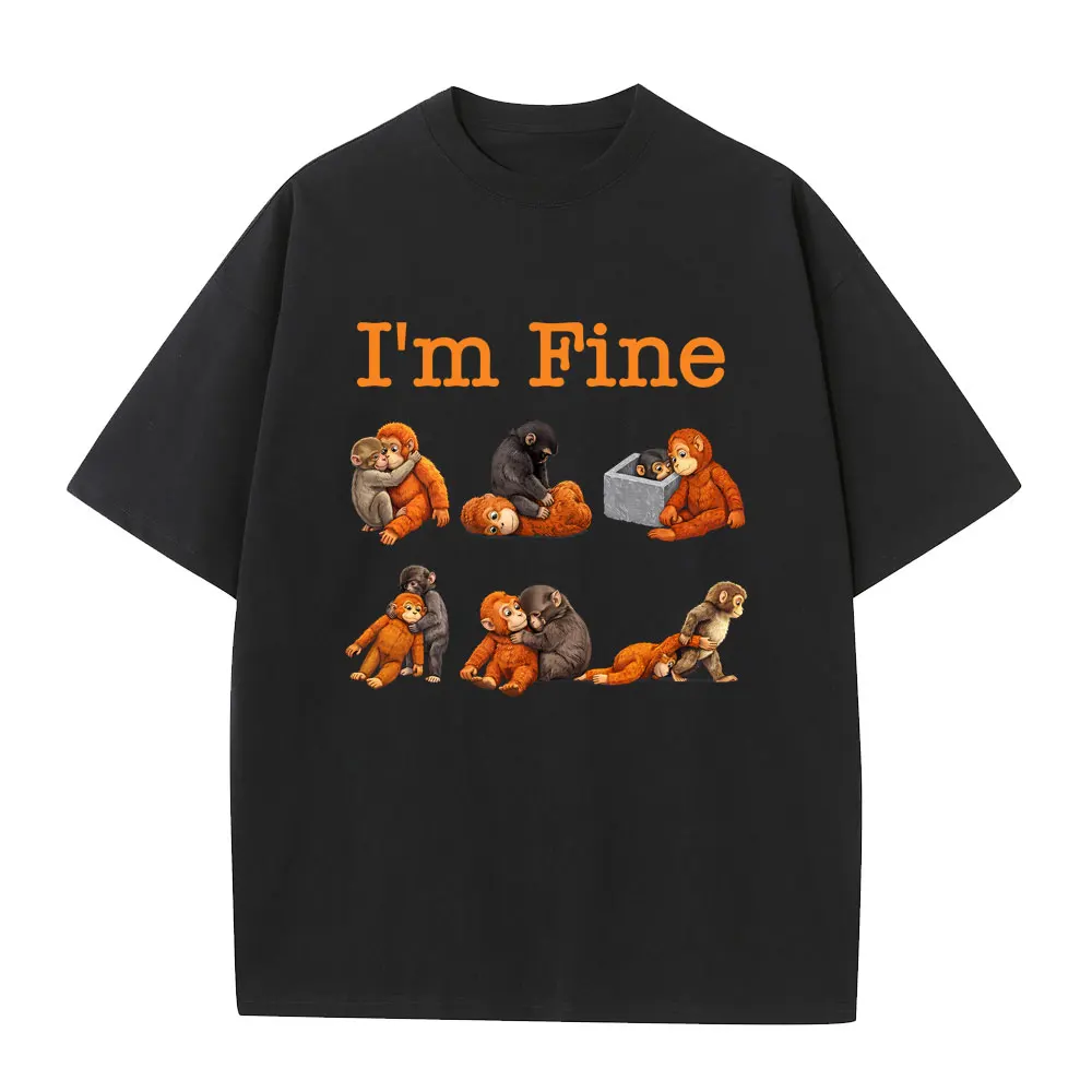 

Sad Monkey Punch Funny Meme with An Orange Toy I'm Fine T-shirt Men Women Casual Oversized T Shirts Male 100% Cotton T-shirts