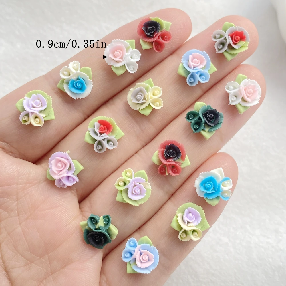 50Pcs Cute Mini Cartoon Colorful Flowers Nail Art Resin Designer Charms DIY Craft For Nail 3D Decorations Jewelry