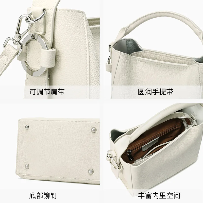 2024 New Women\'s High Quality Shoulder Handbag Real Cow Leather, Versatile Simple and Fashionable Crossbody Bucket Bag for Girls