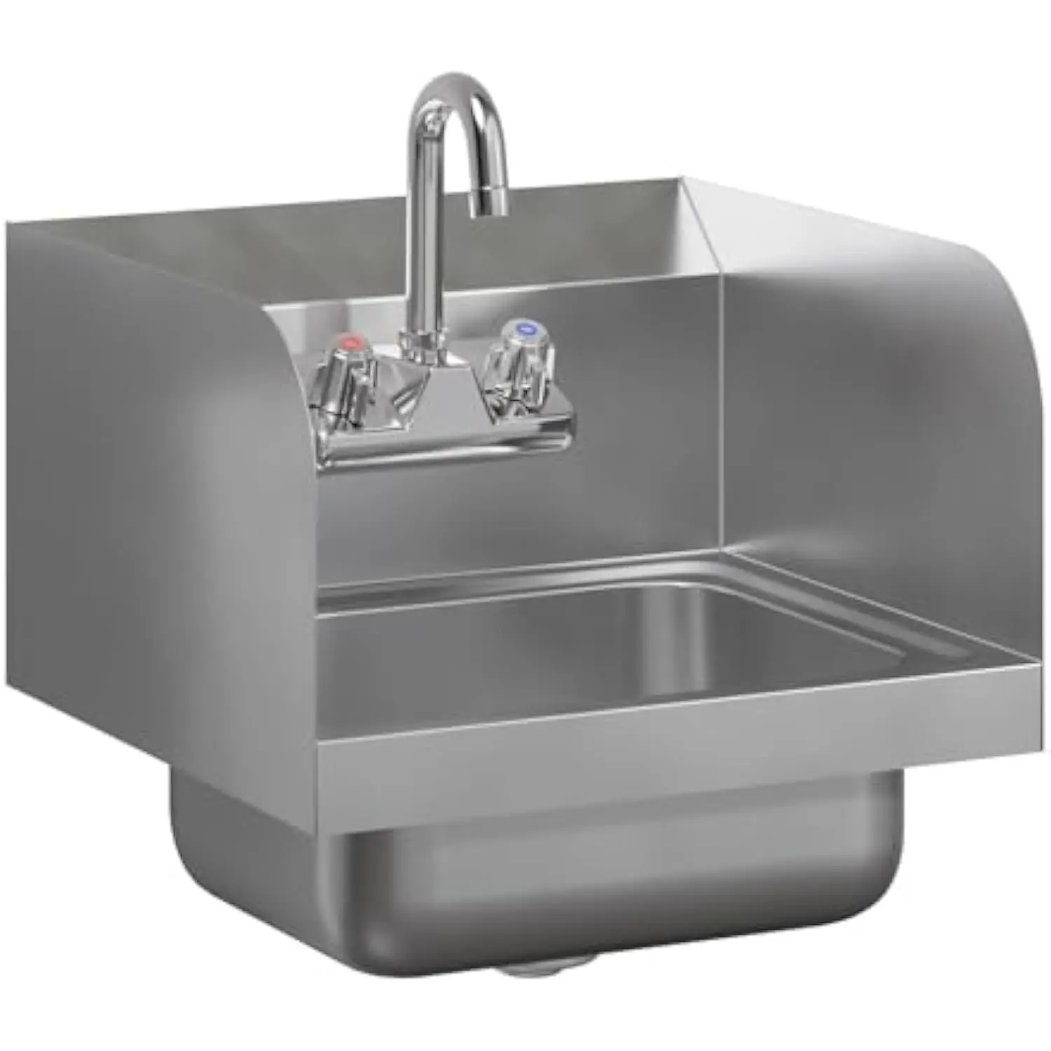 

15 in X 15 3/4 In. Stainless Steel Hand Sink with Side Splash Guards | Commercial Wall Mount Hand Basin with Gooseneck Faucet,