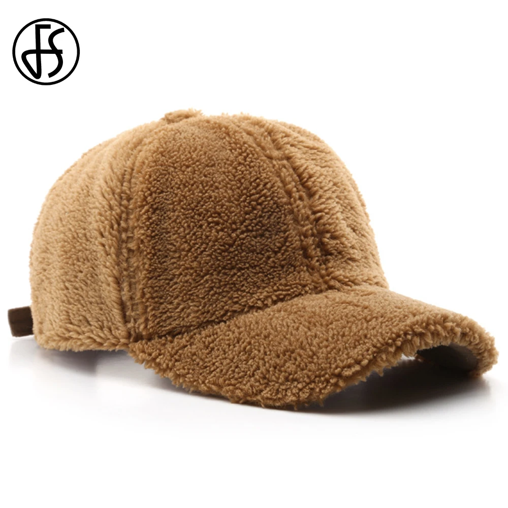 FS Stylish Warm Lamb Wool Winter Women Hats Brown Outdoor Windproof Baseball Cap For Men Streetwear Trucker Hat Gorra Hombre