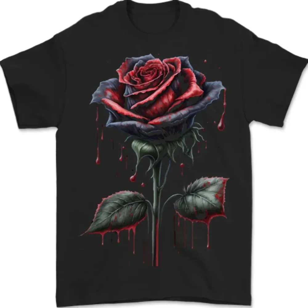 A Gothic Rose Dripping With Blood Goth Mens T-Shirt 100% Cotton