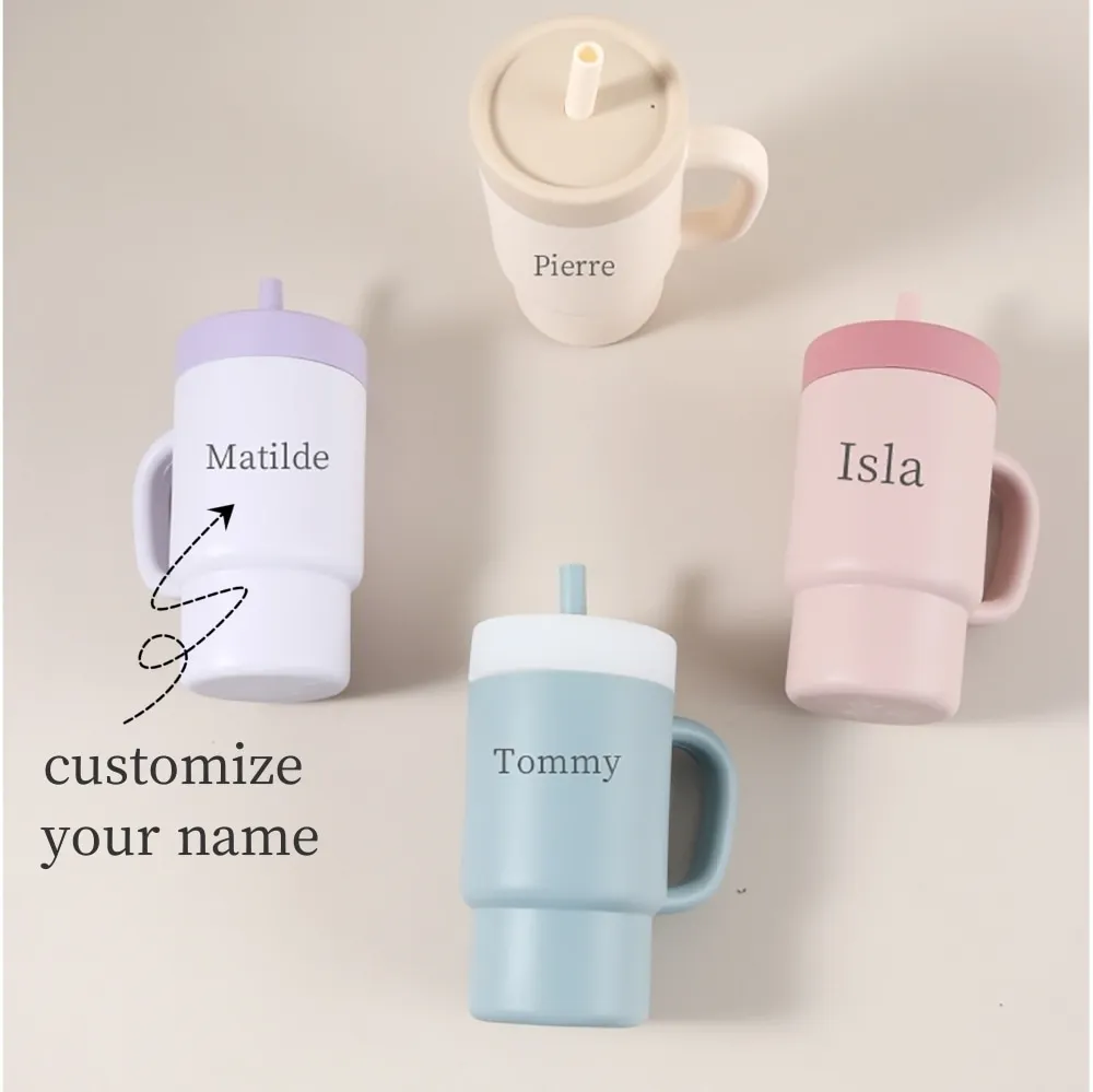 400ml Custom Name Silicone Straw Cup, Personalized Stainless Steel Water Bottle, Leakproof Sports Water Bottle for Kids Adults