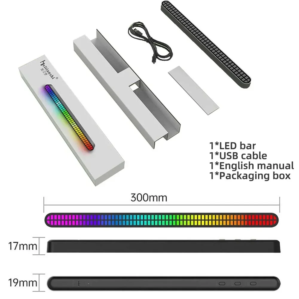 30 سنتيمتر صف مزدوج 64bit RGB لاقط عمود إضاءة LED التحكم الصوتي ضوء قابلة للشحن المغناطيسي الموسيقى إيقاع ضوء سيارة جو الإضاءة #5