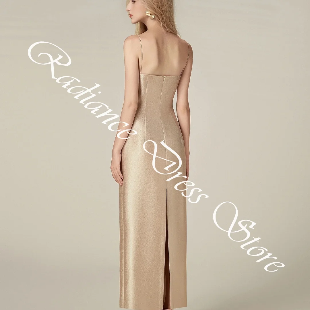 Customized High Quality Satin Straight Spaghetti Straps Evening Dresses Strapless Sleeveless Zipper Back Celebrity Gow