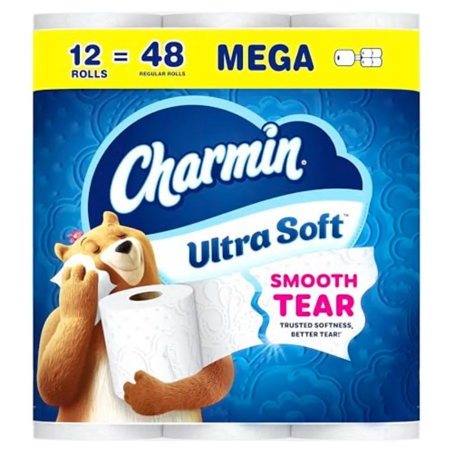 Ultra Soft Toilet Paper, 12 Mega Rolls = 24 Regular Rolls, 2-ply Bath Tissue