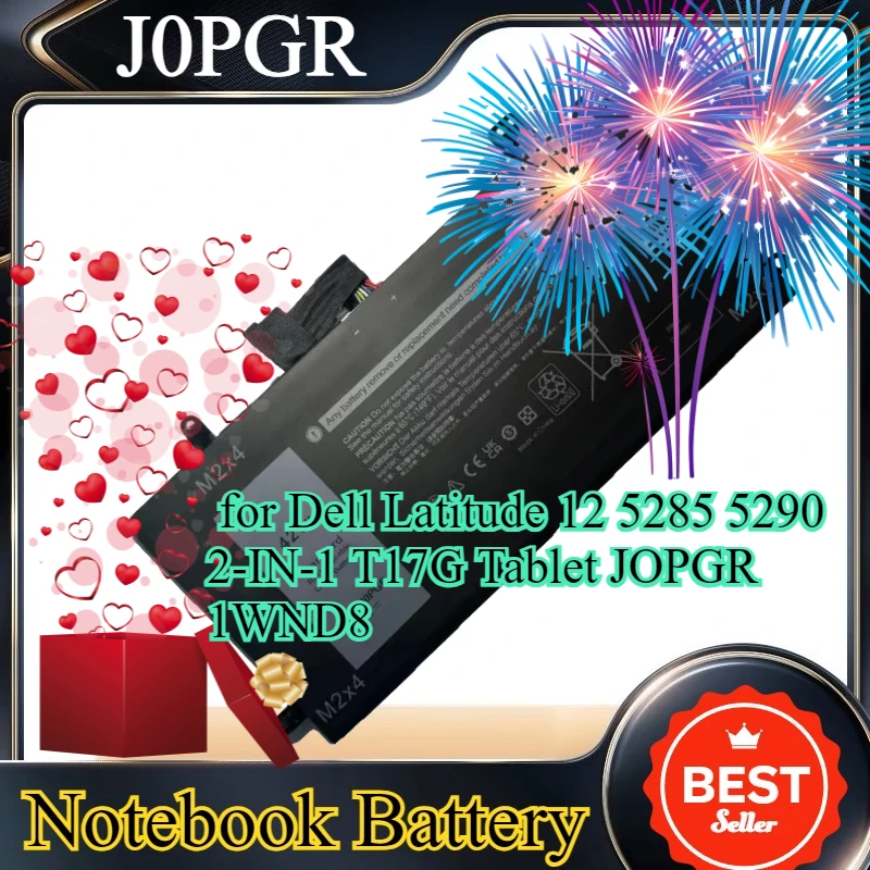 

New J0PGR 7.6V 42Wh Laptop Battery for Dell Latitude 12 5285 5290 2-IN-1 T17G Tablet JOPGR 1WND8 Replacement Bateria 5250mAh